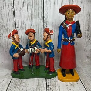 Brazil Folk Art Terra Cotta Figurines Band‎ Soldier Red Blue Clovis Valderi